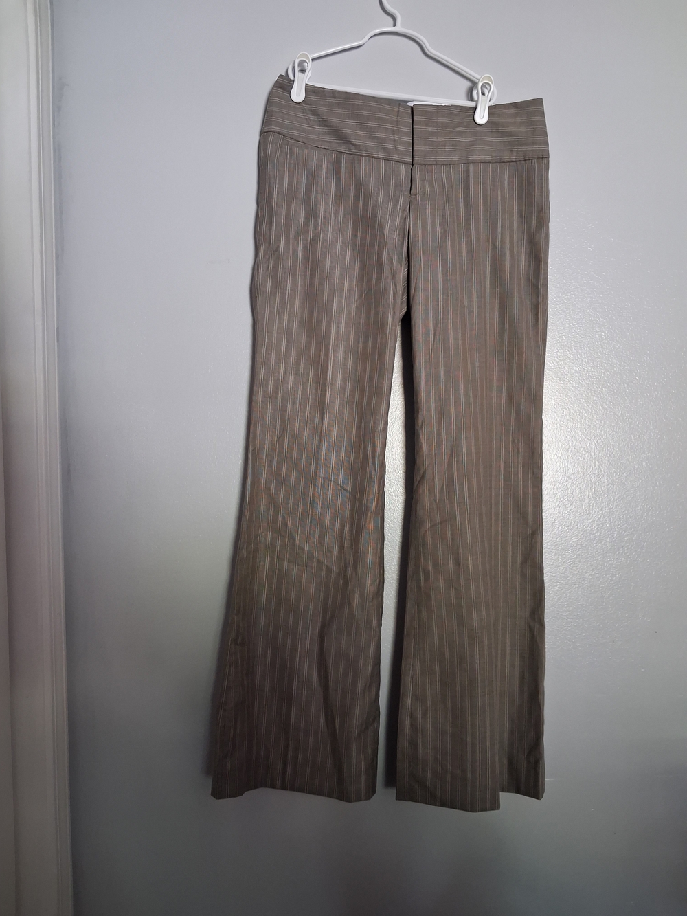 Alice + Olivia Vintage Gray Pinstripe Wide Leg Pants 8 Wool Silk Y2K Archive
